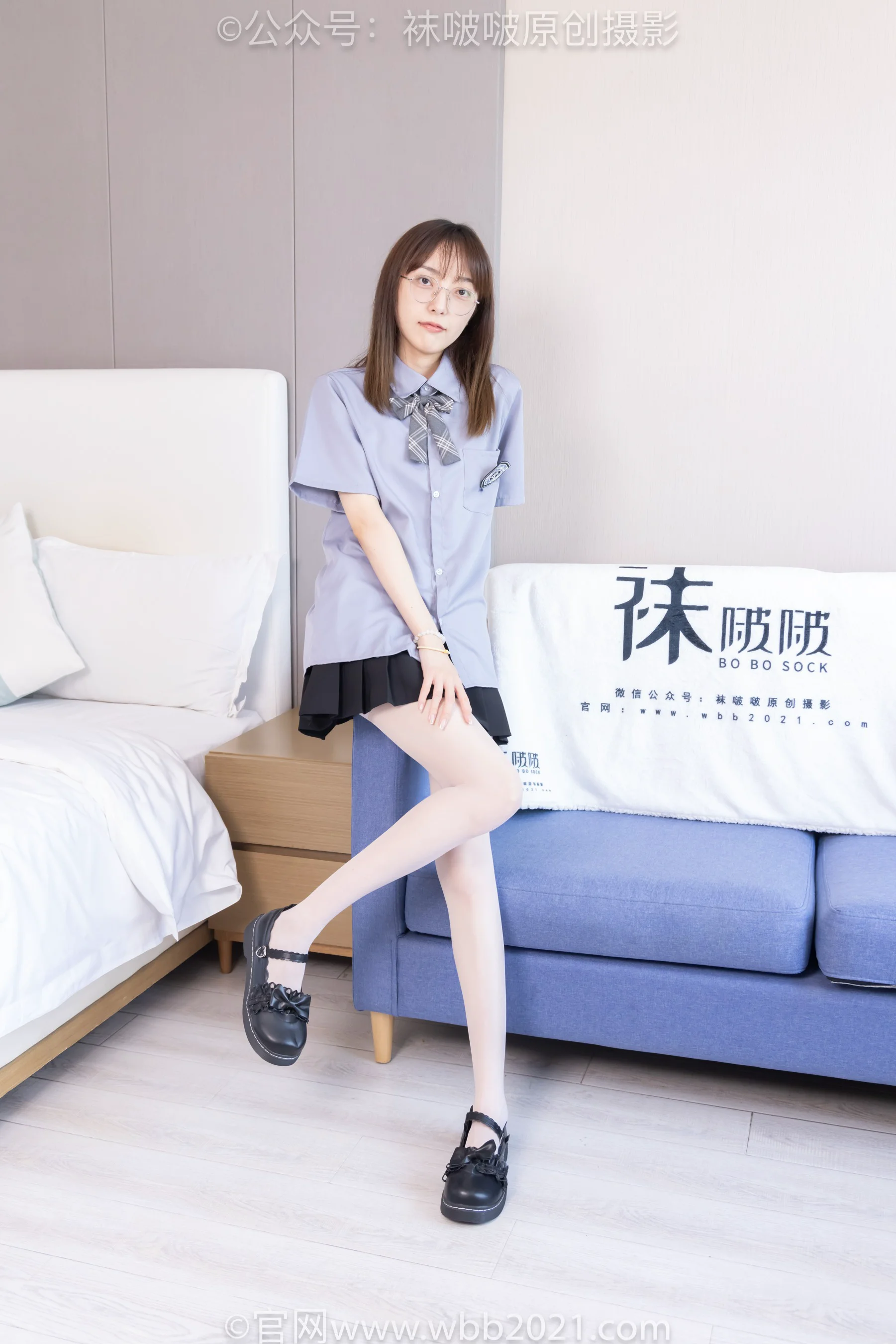 [BoBoSocks袜啵啵] No.460 稚予 – JK制服、皮鞋、帆布鞋、薄白丝（花絮版） - 爱照片