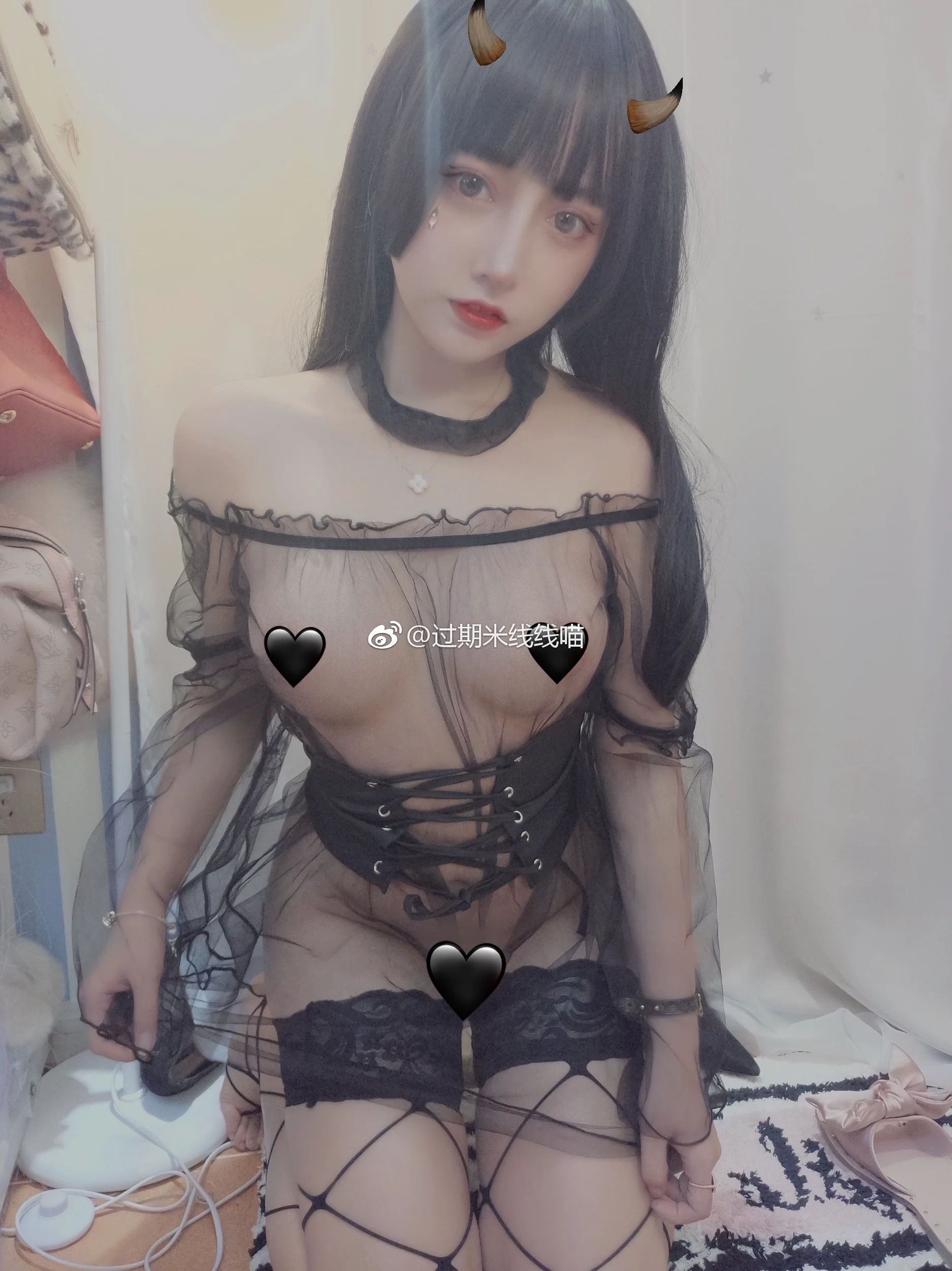 过期米线线喵 – 黑纱 - 爱照片