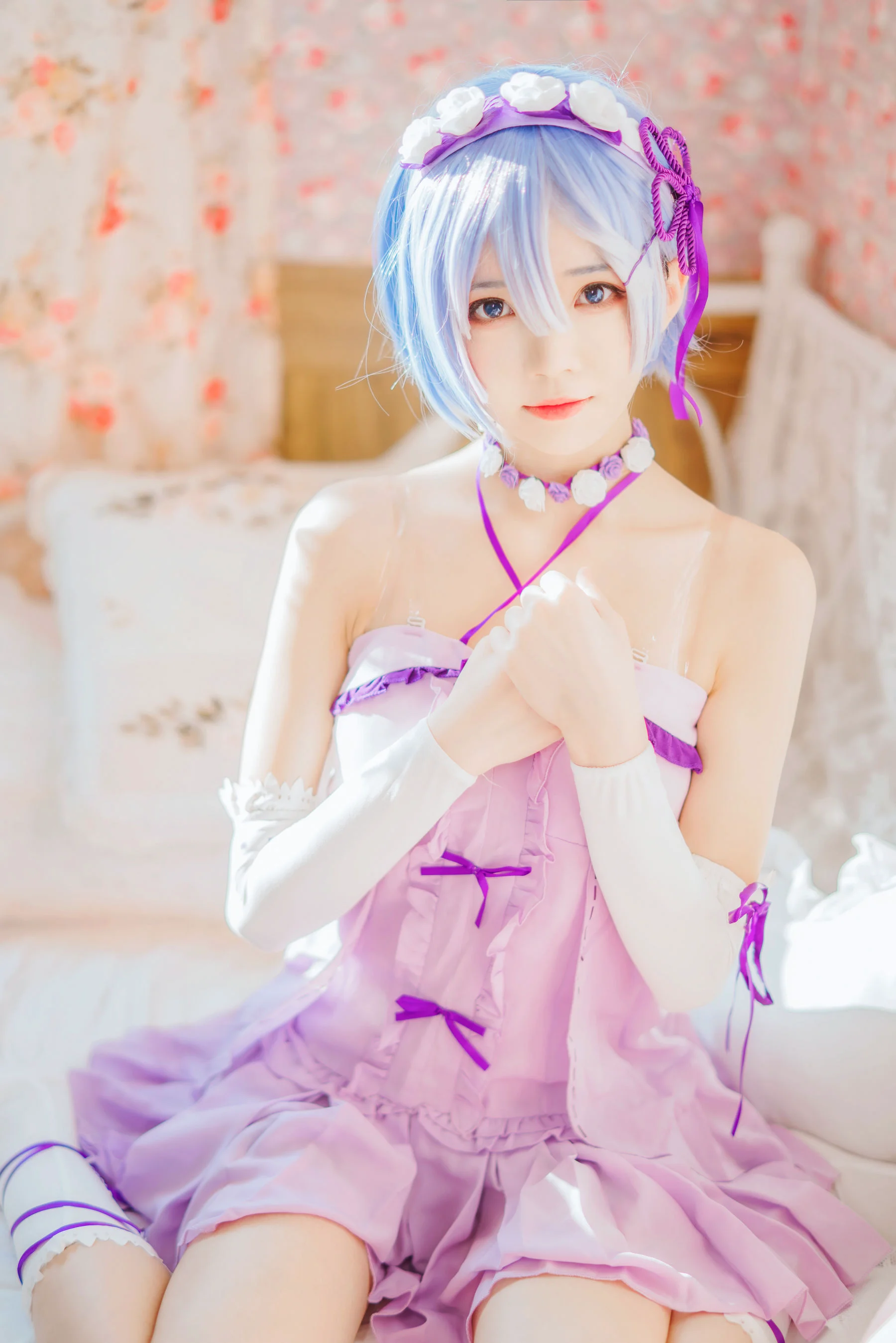 [Cosplay写真] 桜桃喵 – 蕾姆小睡裙 - 爱照片