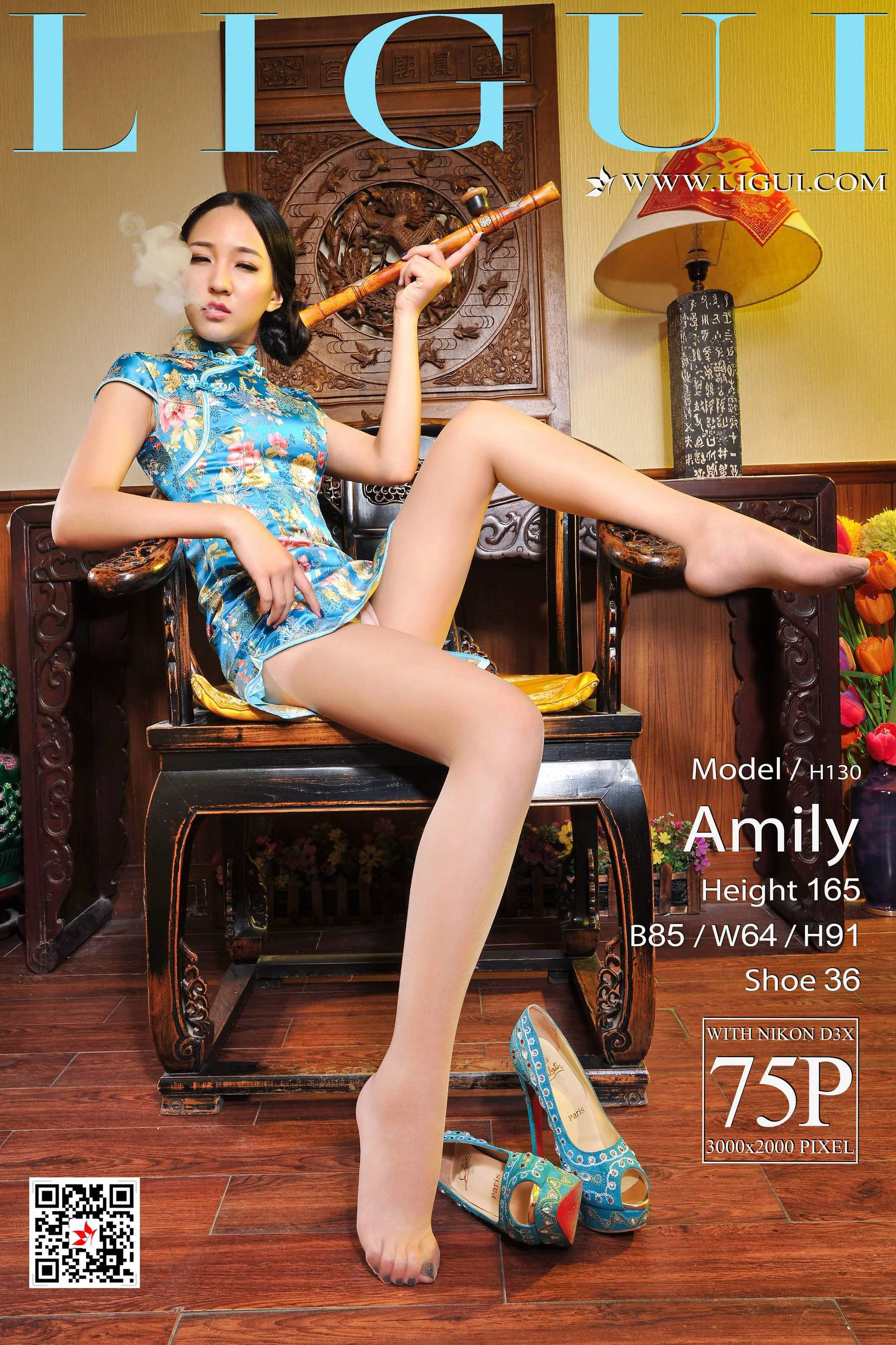 足模Amily《蓝旗袍玉足》 [丽柜Ligui] 美腿丝足写真集 - 爱照片