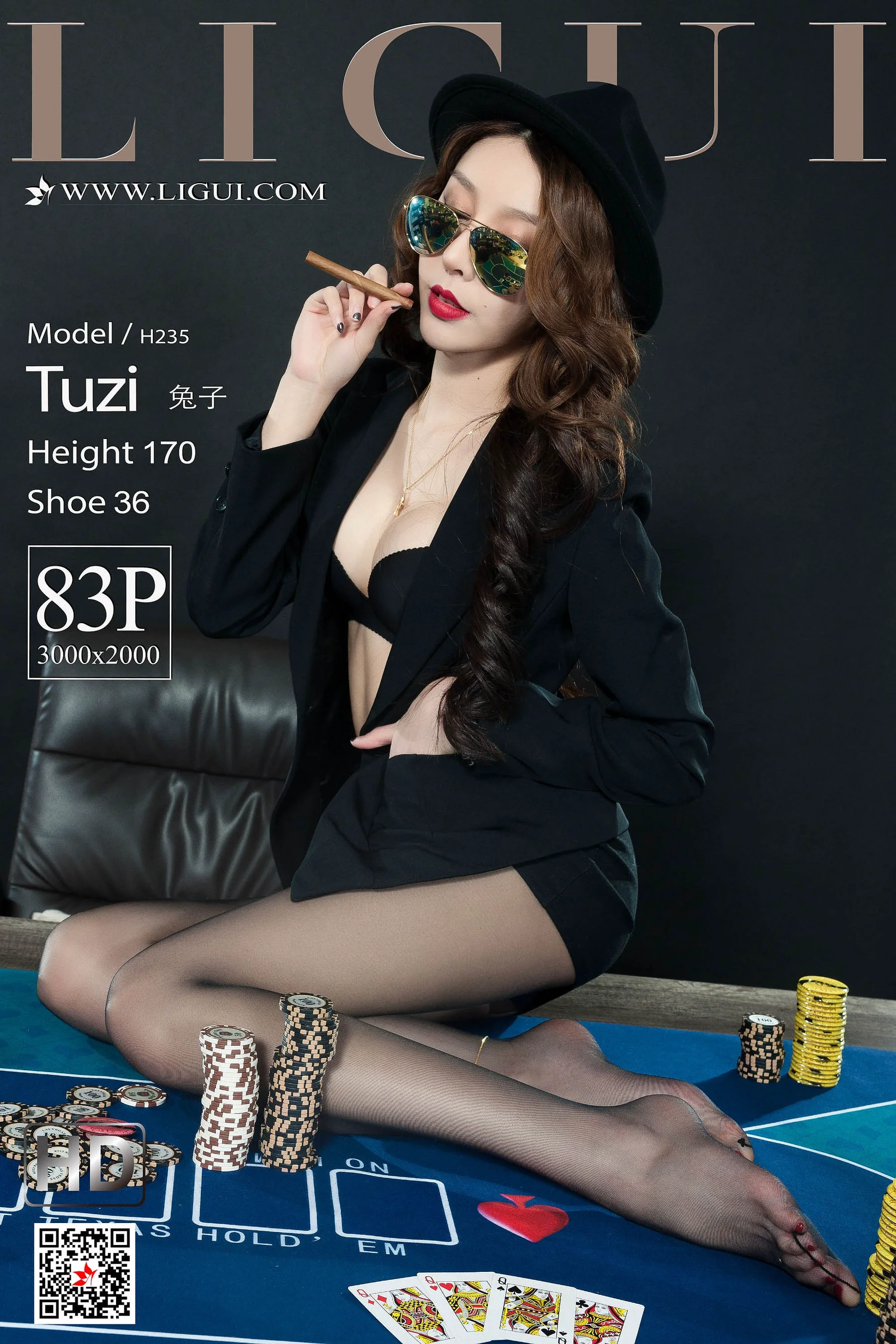 模特兔子《黑丝棋牌官》 [丽柜Ligui] 美腿丝足写真集 - 爱照片
