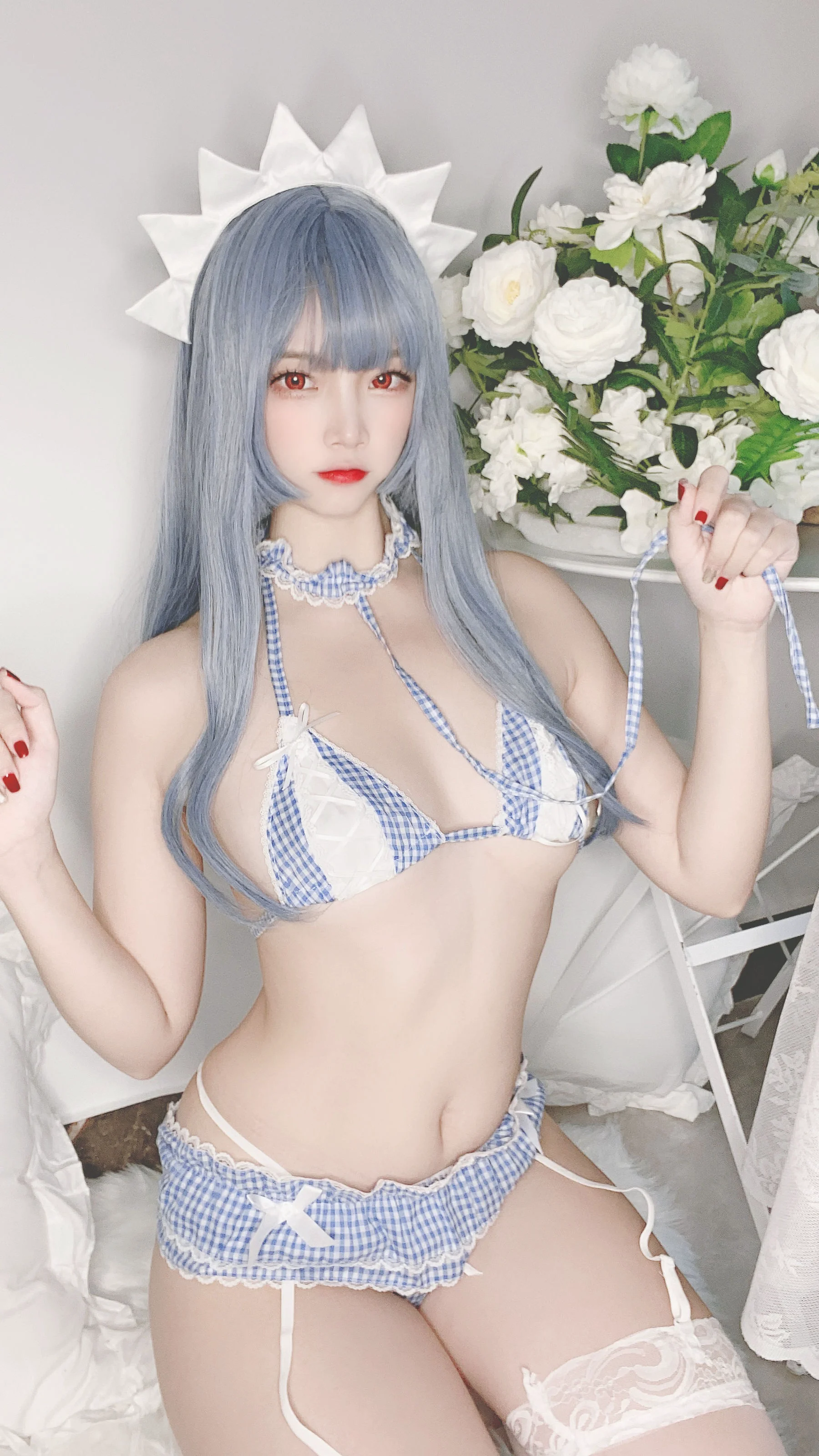 [Cosplay] 二佐Nisa – 蓝格比基尼女仆 写真套图 - 爱照片